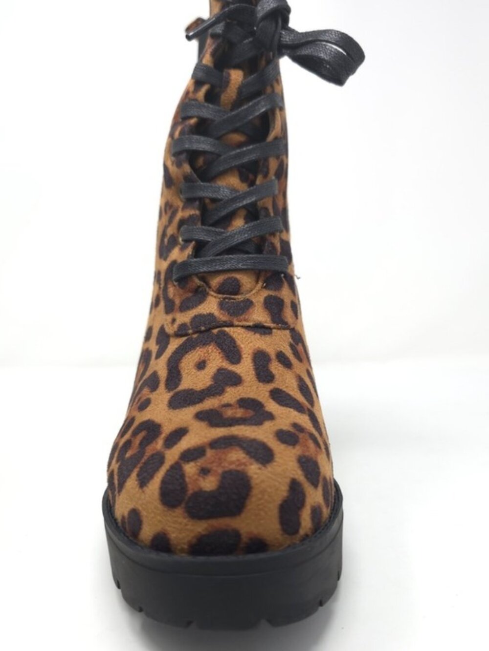 Leopard Print Chunky Heel Ankle Boots Faux Suede Lace Up Platform Zipper Trendy - Picture 7 of 12